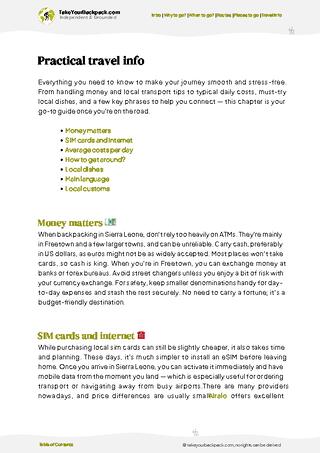 example page 7 from our offline Travel Guide for Sierra Leone